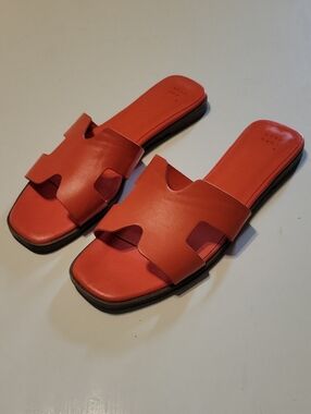 10 ORANGE H SLIDES FAUX LEATHER A NEW DAY